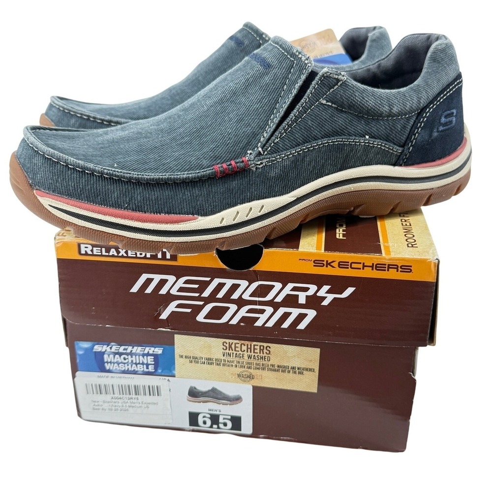 Skechers Avillo Slip On Shoe Navy Vintage Washed Men 6.5 Relaxed Fit Expected